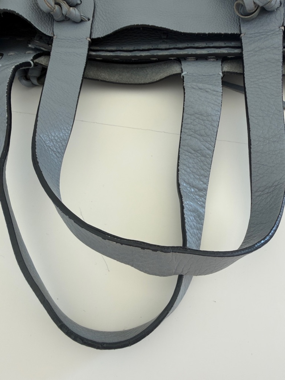 Valentino Light Blue Gray Grained Calf Leather Fringe C-Rockee Bag Tote - Picture 9 of 10